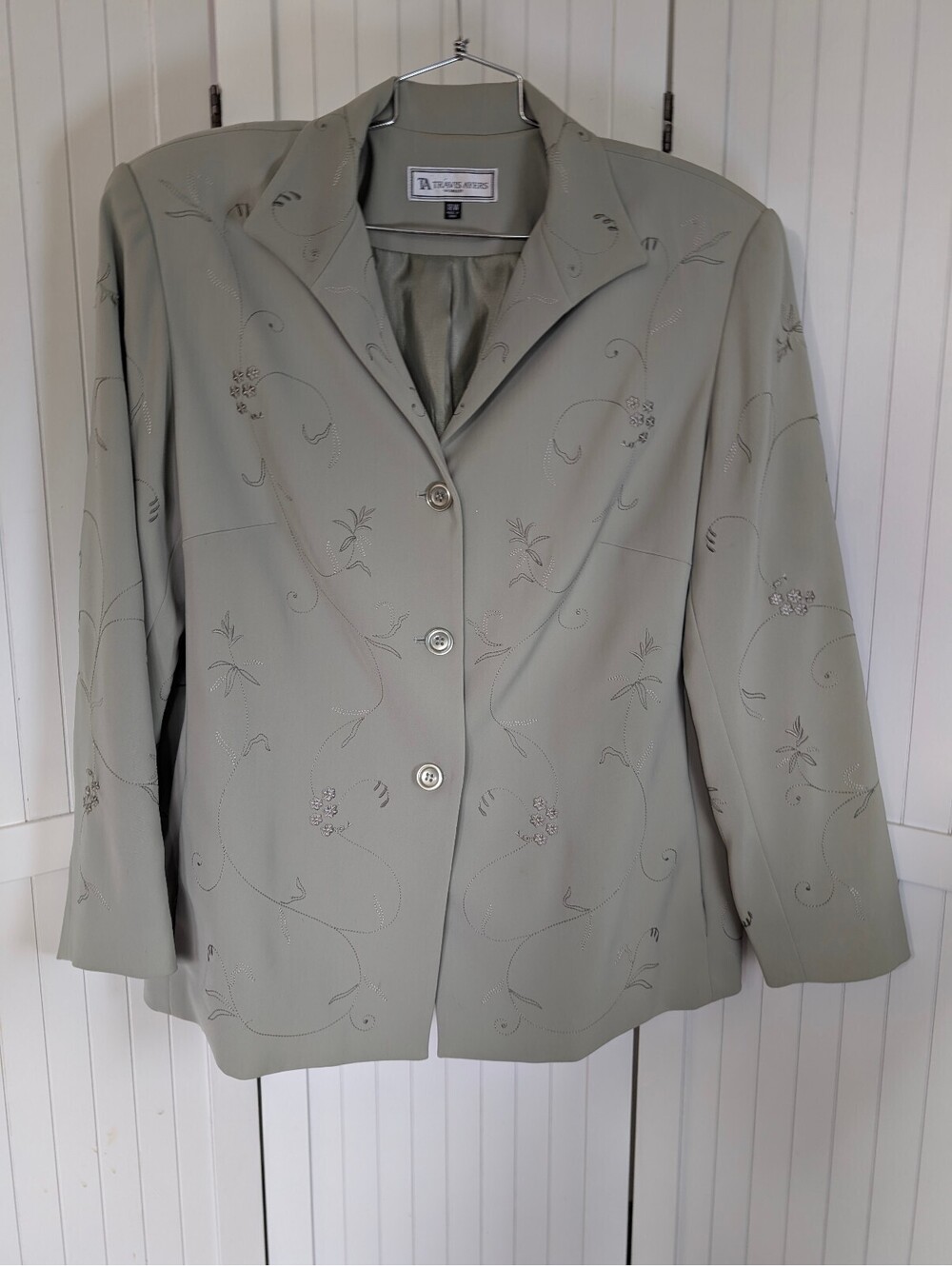 Travis Ayers Woman 18W Sage Green Embroidered Blazer Jacket Floral Plus Size